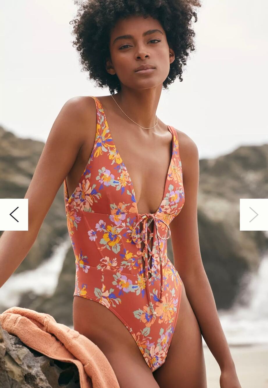 l*space Rust Floral One-Piece Swimsuit with Yellow & Pink Flowers